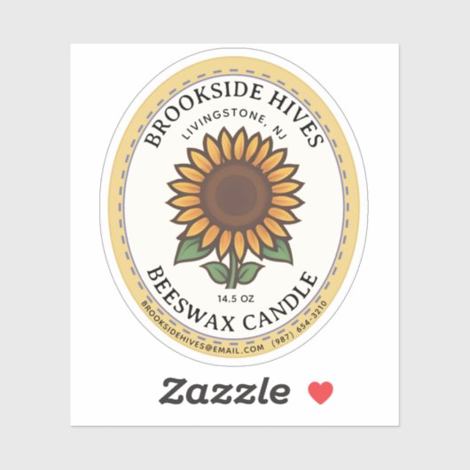 Kleine Jar Ovaal Zonnebloem Bijenwas Kaars Label (Vel)