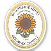 Kleine Jar Ovaal Zonnebloem Bijenwas Kaars Label (Voorkant)