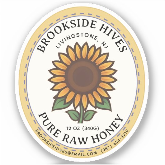 Kleine Jar Ovaal Zonnebloem Honing Label (Voorkant)