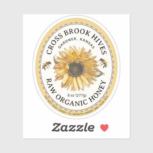 Kleine Jar Ovaal Zonnebloem Honing Label met Bijen (Vel)