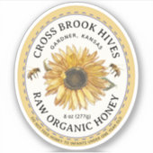 Kleine Jar Ovaal Zonnebloem Honing Label met Bijen (Voorkant)