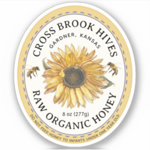 Kleine Jar Ovaal Zonnebloem Honing Label met Bijen