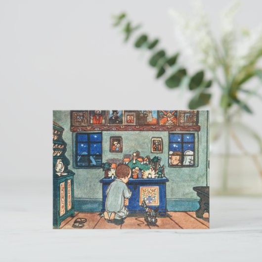 Kleine jongen bidt feestdagenkaart (Staand voorkant)