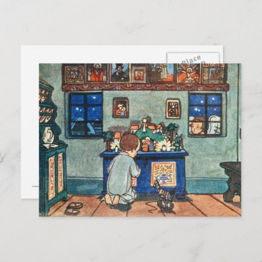 Kleine jongen bidt feestdagenkaart (Voorkant / Achterkant)