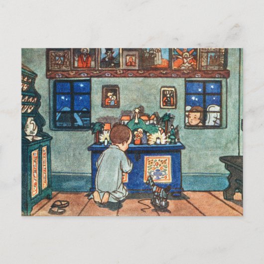 Kleine jongen bidt feestdagenkaart (Voorkant)