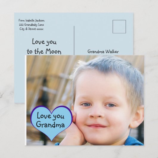 Kleine jongen blauw hart "hou van je oma" briefkaart (Voorkant / Achterkant)