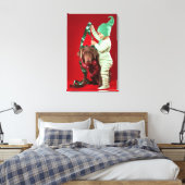 Kleine jongen die een hond versiert canvas afdruk (Insitu (Slaapkamer))