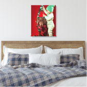 Kleine jongen die een hond versiert canvas afdruk (Insitu (Slaapkamer))