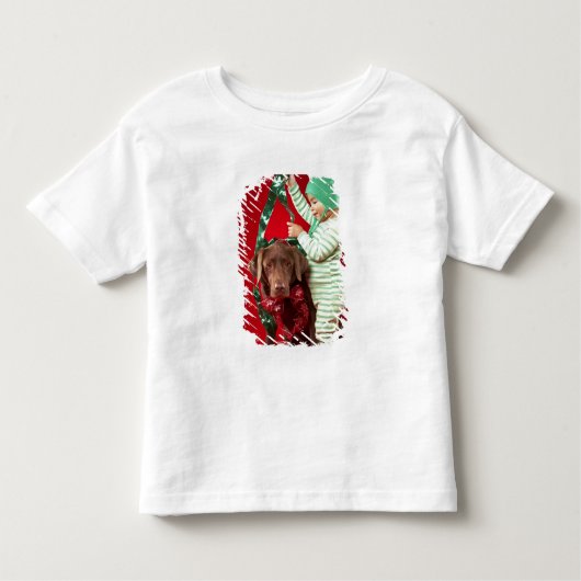 Kleine jongen die een hond versiert kinder shirts (Voorkant)