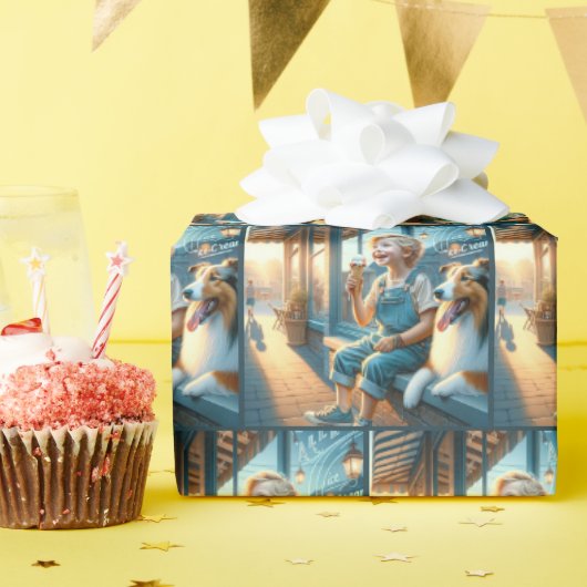 Kleine jongen die een ijsje eet cadeaupapier (Verjaardagsfeest)