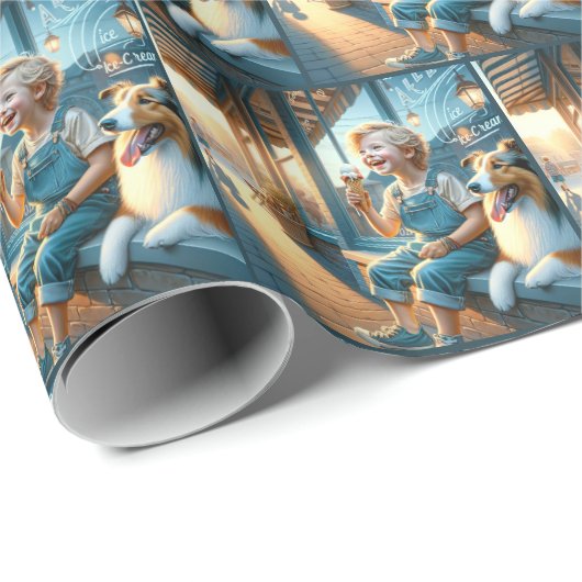 Kleine jongen die een ijsje eet cadeaupapier (Rol Hoek)