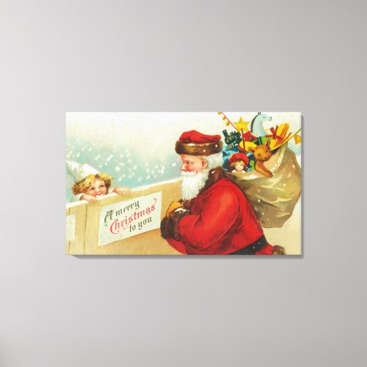 Kleine jongen die over de hek kijkt canvas afdruk (Voorkant)