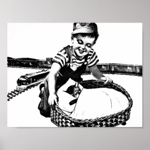 Kleine jongen die speelt met Vintage kunst van de Poster
