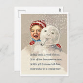 Kleine jongen die zich verschuilt achter een sneeu briefkaart (Voorkant / Achterkant)