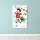 Kleine jongen die zijn cadeautjes laat zien canvas afdruk (Insitu (Houten vloer))