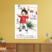 Kleine jongen die zijn cadeautjes laat zien canvas afdruk (Insitu (Woonkamer))