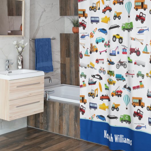 Kleine jongen dingen die Kind van auto's verplaats Douchegordijn