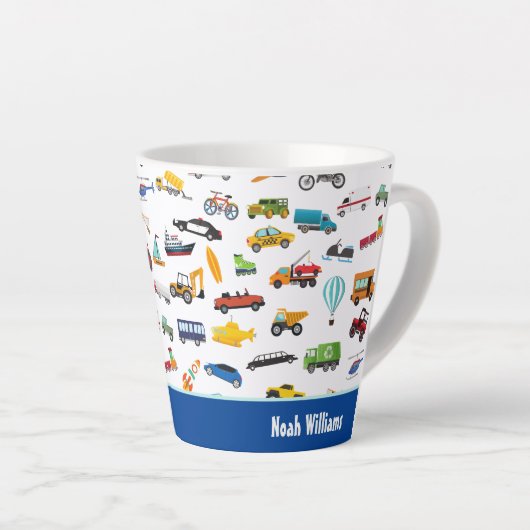 Kleine jongen dingen die Kind van auto's verplaats Latte Mok (Rechterhoek)