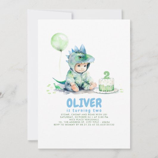 Kleine Jongen Dinosaurus Verjaardagsfeestuitnodigi Kaart (Voorkant)