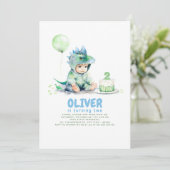 Kleine Jongen Dinosaurus Verjaardagsfeestuitnodigi Kaart (Staand voorkant)