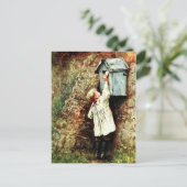 Kleine jongen en brief briefkaart (Staand voorkant)