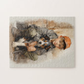 Kleine jongen en hond legpuzzel (Horizontaal)