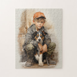 Kleine jongen en hond legpuzzel