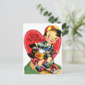 kleine jongen en hond op scooter Valentijn Briefkaart (Staand voorkant)