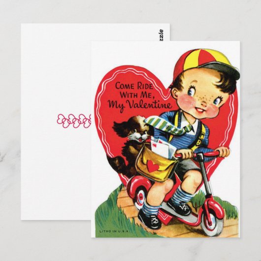 kleine jongen en hond op scooter Valentijn Briefkaart (Voorkant / Achterkant)