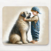 Kleine jongen en zijn grote hond Waterverf Muismat (Voorkant)