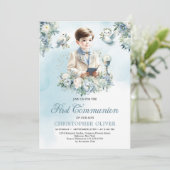 Kleine jongen Formele kleding heilige bijbel blauw Kaart (Staand voorkant)