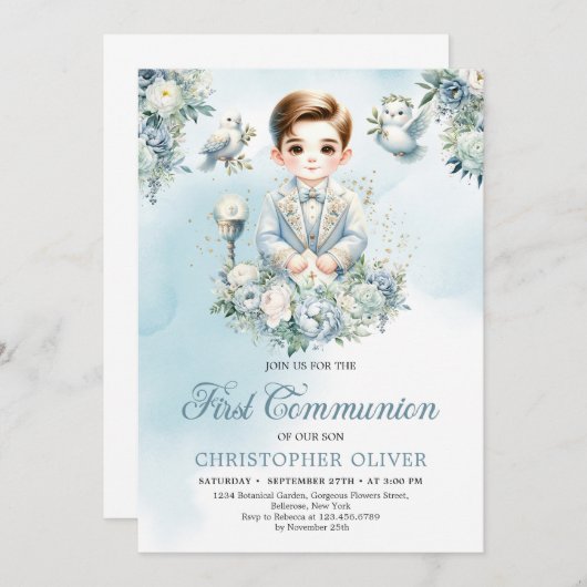 Kleine jongen Formele kleding heilige bijbel blauw Kaart (Voorkant / Achterkant)