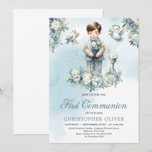 Kleine jongen heilige bijbel Formele kleding blauw Kaart (Voorkant / Achterkant)