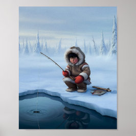 Kleine jongen ijsvissen poster