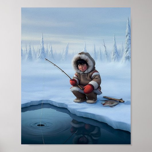 Kleine jongen ijsvissen poster (Voorkant)