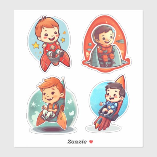 Kleine jongen in een Rocket | Wetenschap en ruimte Sticker (Vel)