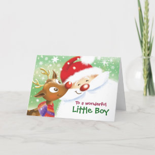 Kleine jongen, Kerstmis, Schattige rendier en kers Kaart