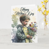 Kleine jongen met bloem, Moederdag Kaart (Gele Bloem)
