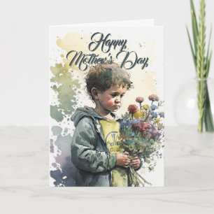 Kleine jongen met bloem, Moederdag Kaart