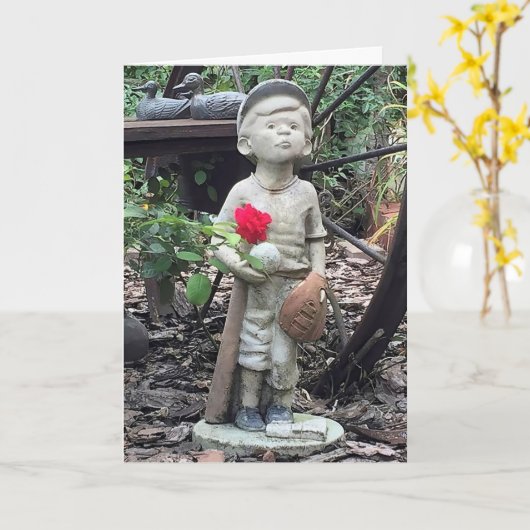 Kleine jongen met honkbal en Roos Kaart (Gele Bloem)