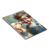 Kleine jongen met huisdier puppy notitieboek (Rechterzijde)