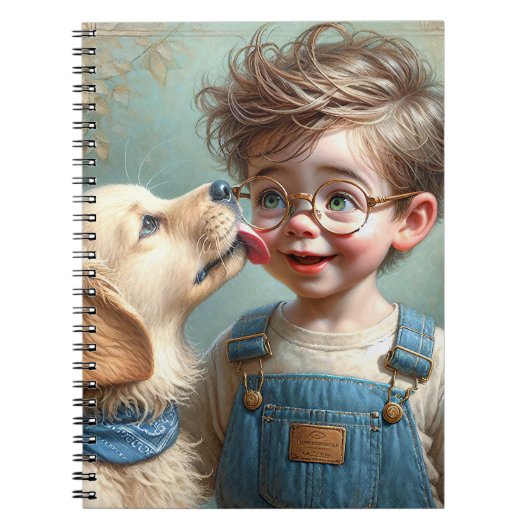 Kleine jongen met huisdier puppy notitieboek (Voorkant)