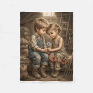 Kleine Jongen Met Moppige Puppy Op Witte Achtergro Fleece Deken