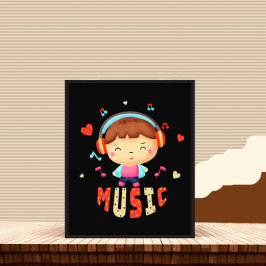 Kleine jongen met muziek foto afdruk