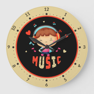 Kleine jongen met muziek grote klok