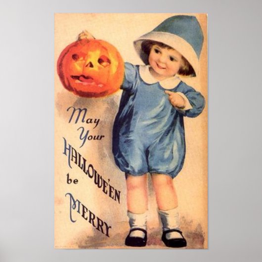 Kleine jongen met pompoen - Moge je halloween zijn Poster (Voorkant)