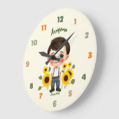 Kleine jongen met zonnebloemen grote klok (Hoek)