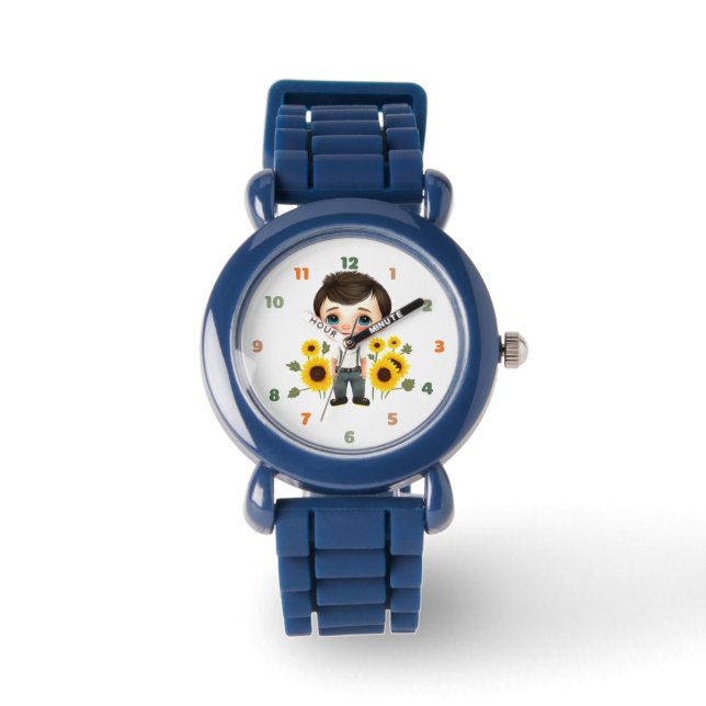 Kleine jongen met zonnebloemen horloge (Voorkant)