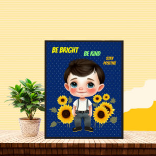 Kleine jongen met zonnebloemen poster