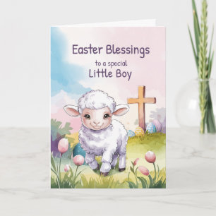Kleine Jongen Pasen Zegeningen Christelijk Lammetj Kaart